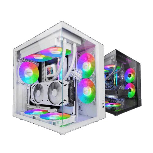 MARS GAMING MCV-ONE, ATX CASE, DOUBLE CONTINUOUS TEMPERED GLASS PANELS, 120MM FRGB REAR FAN, DUAL CHAMBER DESIGN, WHITE