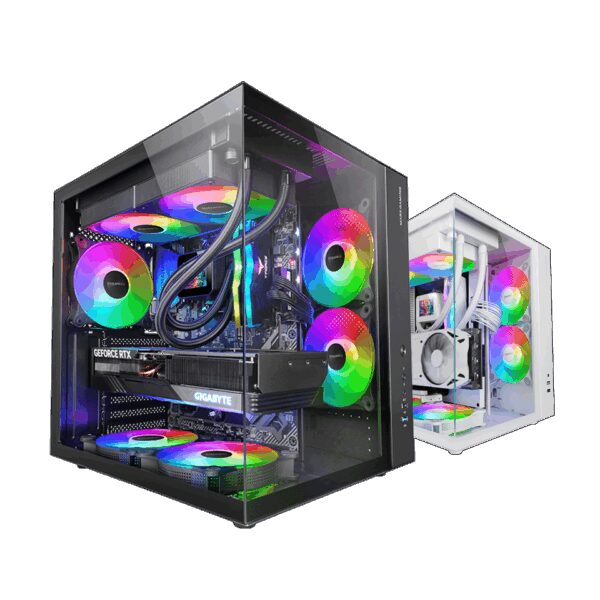 MARS GAMING MCV-ONE, ATX CASE, DOUBLE CONTINUOUS TEMPERED GLASS PANELS, 120MM FRGB REAR FAN, DUAL CHAMBER DESIGN, BLACK
