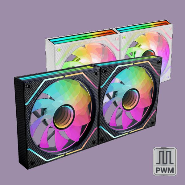 MARS GAMING MF-3DPROX2R, 2X 120MM INFINITY MIRROR ARGB 360º PWM REVERSED BLADES FAN KIT, FDB BEARINGS, ARGB MB & CONTROLLERS COMPATIBILITY, BLACK