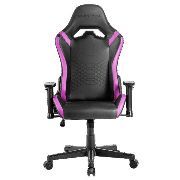 MARS GAMING MGC-PRO, PROFESSIONAL GAMING CHAIR, SQUARE ARMREST, NECK + BACK SOFT-TOUCH CUSHIONS, LEATHERETTE, PURPLE