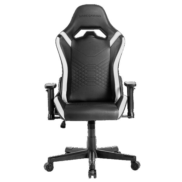 MARS GAMING MGC-PRO, PROFESSIONAL GAMING CHAIR, SQUARE ARMREST, NECK + BACK SOFT-TOUCH CUSHIONS, LEATHERETTE, WHITE