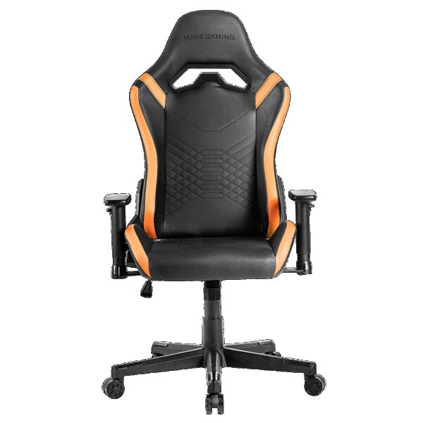 MARS GAMING MGC-PRO, PROFESSIONAL GAMING CHAIR, SQUARE ARMREST, NECK + BACK SOFT-TOUCH CUSHIONS, LEATHERETTE, ORANGE