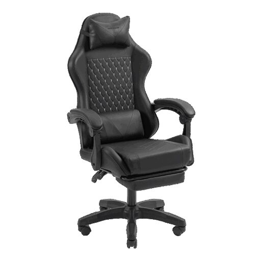 MARS GAMING MGC-X, GAMING CHAIR, ADJUSTABLE HEIGHT AND RECLINING BACKREST, EXTENDABLE FOOTREST, ERGONOMIC HEAD & LUMBAR CUSHIONS, LEATHERETTE, BLACK