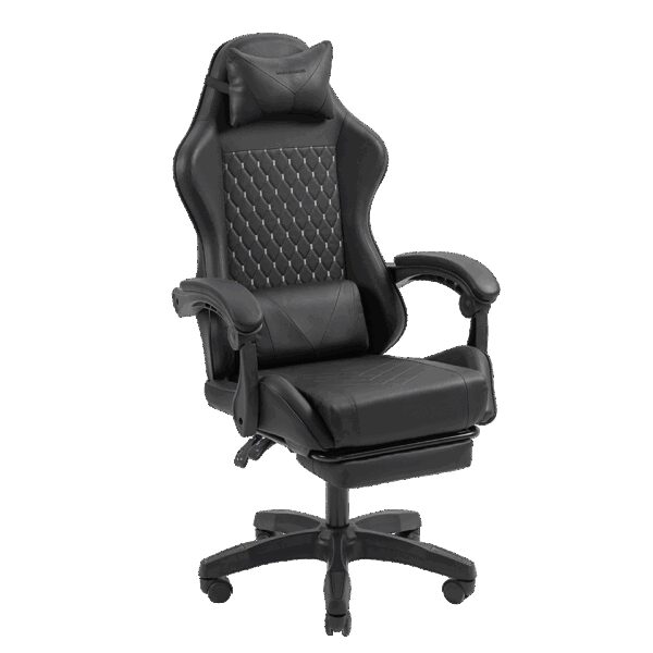 MARS GAMING MGC-X, GAMING CHAIR, ADJUSTABLE HEIGHT AND RECLINING BACKREST, EXTENDABLE FOOTREST, ERGONOMIC HEAD & LUMBAR CUSHIONS, LEATHERETTE, BLACK