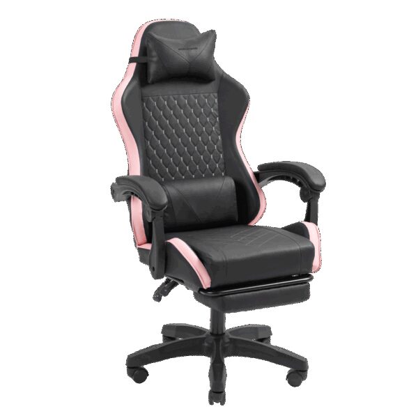 MARS GAMING MGC-X, GAMING CHAIR, ADJUSTABLE HEIGHT AND RECLINING BACKREST, EXTENDABLE FOOTREST, ERGONOMIC HEAD & LUMBAR CUSHIONS, LEATHERETTE, PINK