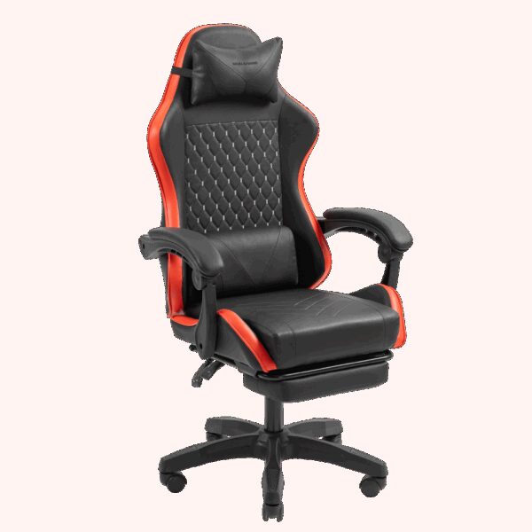 MARS GAMING MGC-X, GAMING CHAIR, ADJUSTABLE HEIGHT AND RECLINING BACKREST, EXTENDABLE FOOTREST, ERGONOMIC HEAD & LUMBAR CUSHIONS, LEATHERETTE, RED