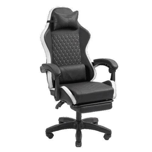 MARS GAMING MGC-X, GAMING CHAIR, ADJUSTABLE HEIGHT AND RECLINING BACKREST, EXTENDABLE FOOTREST, ERGONOMIC HEAD & LUMBAR CUSHIONS, LEATHERETTE, WHITE