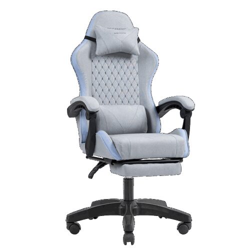 MARS GAMING MGC-X, GAMING CHAIR, ADJUSTABLE HEIGHT AND RECLINING BACKREST, EXTENDABLE FOOTREST, ERGONOMIC HEAD & LUMBAR CUSHIONS, BREATHABLE TEXTILE, SILVER BLUE