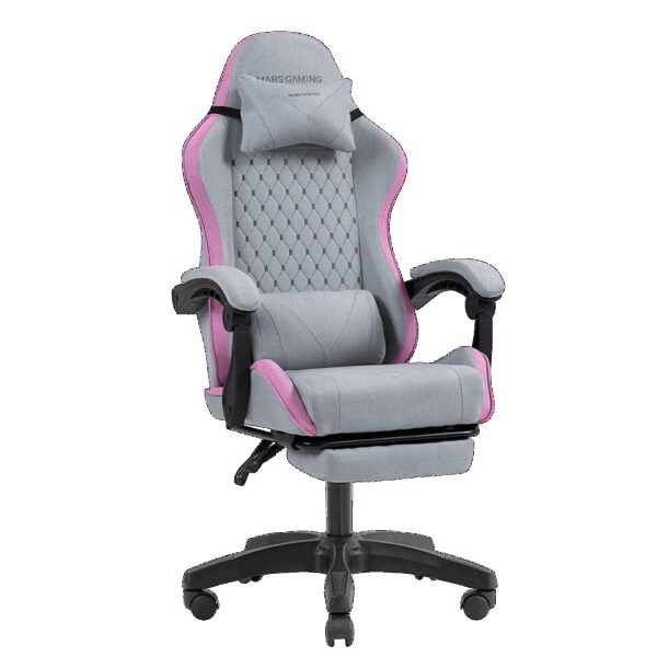 MARS GAMING MGC-X, GAMING CHAIR, ADJUSTABLE HEIGHT AND RECLINING BACKREST, EXTENDABLE FOOTREST, ERGONOMIC HEAD & LUMBAR CUSHIONS, BREATHABLE TEXTILE,PINK