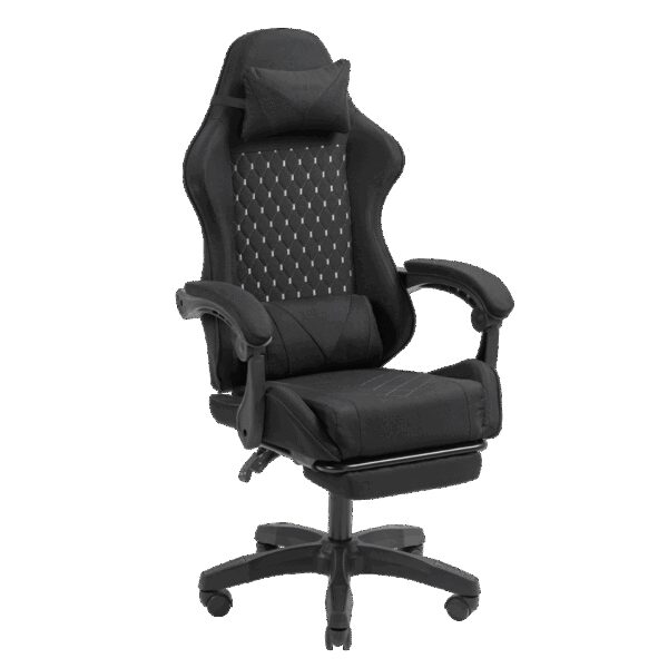 MARS GAMING MGC-X, GAMING CHAIR, ADJUSTABLE HEIGHT AND RECLINING BACKREST, EXTENDABLE FOOTREST, ERGONOMIC HEAD & LUMBAR CUSHIONS, BREATHABLE TEXTILE, BLACK