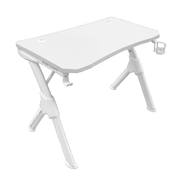 MARS GAMING MGD, GAMING DESK, CARBON FIBER, HEADSET & CUP HOLDER, CABLE GUIDE, WHITE