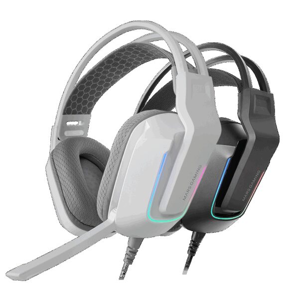 MARS GAMING MH-STRIKE, FRGB ERGONOMIC GAMING HEADSET, 50W NEODYMIUM DRIVERS, FOLDABLE MICROPHONE, ON-EAR VOLUME WHEEL AND MUTE BUTTON, ADJUSTABLE HEADBAND & AIR CUSHIONS, WHITE