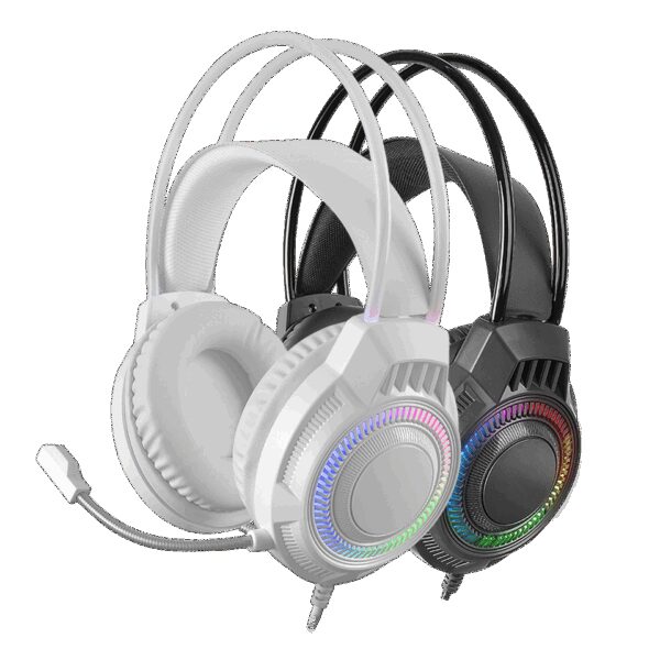 MARS GAMING MH124, FRGB RAINBOW GAMING HEADSET, ERGONOMIC FLOATING HEADBAND, FLEXIBLE MICROPHONE, ON-EAR VOLUME CONTROL, 2-IN-1 JACK CABLE ADAPTER, WHITE