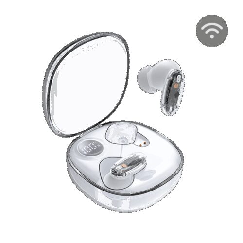 MARS GAMING MHIB2, SEMI-TRANSPARENT BLUETOOTH 5.4 EARPHONES, 10MM DRIVERS, 24 HOURS PLAYTIME, BATTERY DISPLAY CASE, WHITE