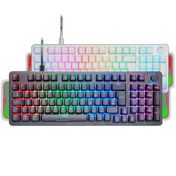 MARS GAMING MKPRO, HOT-SWAPPABLE FULL RGB MECHANICAL KEYBOARD, DOUBLE INJECTION KEYCAPS, MULTIMEDIA CONTROL WHEEL, SOFTWARE , SILENT LINEAR LUBRICATED SWITCH, US LAYOUT, BLACK