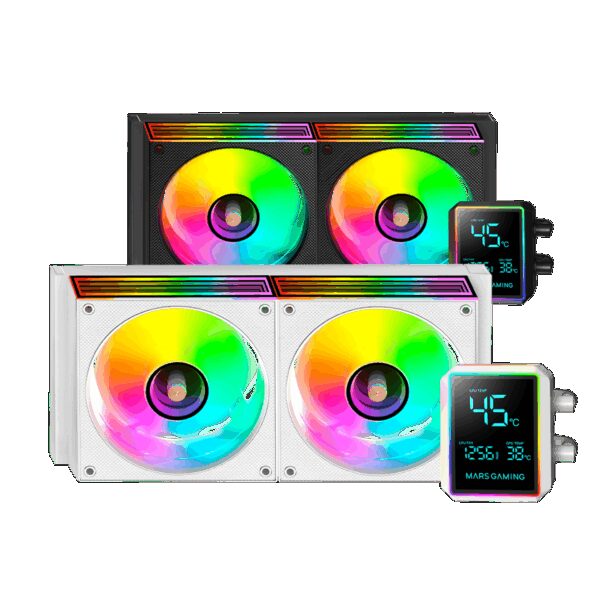 MARS GAMING ML-LCDPRO240, WATERCOOLING AIO, 2.8" MONITOR DISPLAY, ARGB INFINITY LIGHTING, 4TH GEN OPTI-CHAMBER, ULTRA-PERFORMANCE 500W TDP, 2X ULTRA-SILENT COPPER-CORE FAN, WHITE