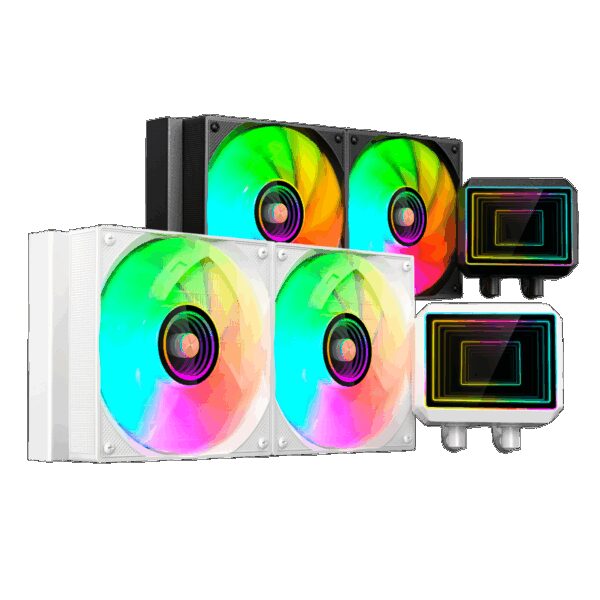 MARS GAMING ML-TWO240, WATERCOOLING AIO, ARGB INFINITY MIRROR LIGHTING, 4TH GEN OPTI-CHAMBER, TOP-PERFORMANCE 450W TDP, 2X ULTRA-SILENT COPPER-CORE FAN, WHITE