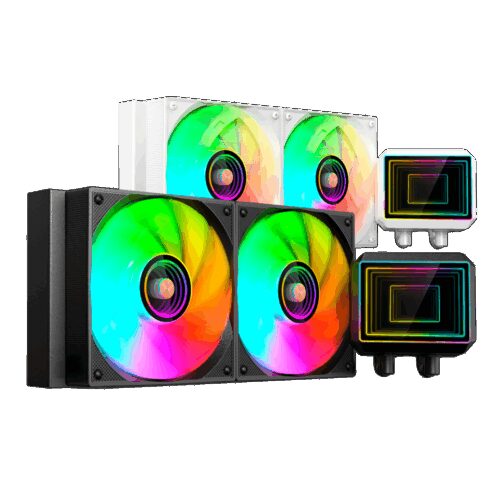 MARS GAMING ML-TWO240, WATERCOOLING AIO, ARGB INFINITY MIRROR LIGHTING, 4TH GEN OPTI-CHAMBER, TOP-PERFORMANCE 450W TDP, 2X ULTRA-SILENT COPPER-CORE FAN, BLACK