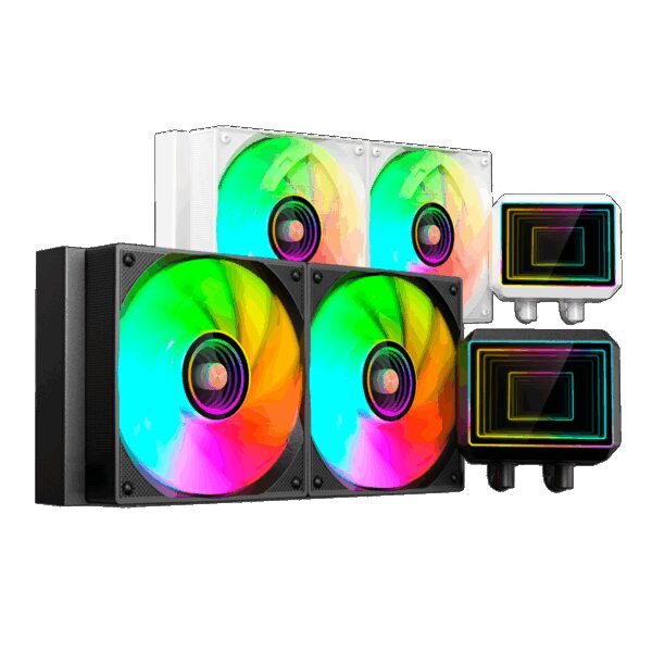 MARS GAMING ML-TWO240, WATERCOOLING AIO, ARGB INFINITY MIRROR LIGHTING, 4TH GEN OPTI-CHAMBER, TOP-PERFORMANCE 450W TDP, 2X ULTRA-SILENT COPPER-CORE FAN, BLACK