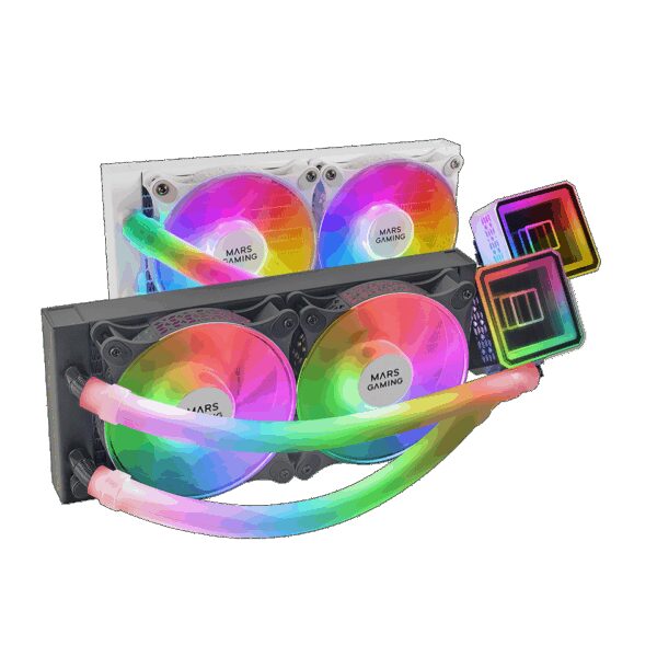 MARS GAMING ML-ULTRA240, WATERCOOLING AIO, FULL ARGB, ARGB TUBES, INFINITY MIRROR, 500W TDP, BLACK