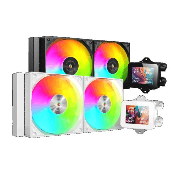 MARS GAMING ML-VISION240, WATERCOOLING AIO 500W TDP, 2X FDB COPPER & ALUMINIUM CORE ARGB FANS, 360º ROTATION 4:3 LCD IPS DISPLAY WITH REAL TIME MONITORING,GIF, PHOTOS & VIDEO SUPPORT, WHITE