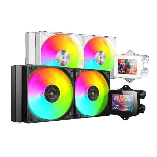 MARS GAMING ML-VISION240, WATERCOOLING AIO 500W TDP, 2X FDB COPPER & ALUMINIUM CORE ARGB FANS, 360º ROTATION 4:3 LCD IPS DISPLAY WITH REAL TIME MONITORING,GIF, PHOTOS & VIDEO SUPPORT, BLACK