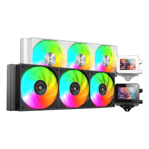 MARS GAMING ML-VISION360, WATERCOOLING AIO 600W TDP, 3X FDB COPPER & ALUMINIUM CORE ARGB FANS, 360º ROTATION 4:3 LCD IPS DISPLAY WITH REAL TIME MONITORING,GIF, PHOTOS & VIDEO SUPPORT, BLACK