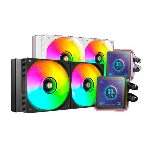 MARS GAMING ML-VISIONPRO240, WATERCOOLING AIO 500W TDP, 2x FDB COPPER CORE & INFINITY MIRROR ARGB LIGHTING FANS,  4" ULTRA-SLIM REMOVABLE MAGNETIC IPS DISPLAY WITH REAL TIME MONITORING,GIF, PHOTOS & VIDEO SUPPORT, BLACK