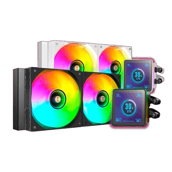 MARS GAMING ML-VISIONPRO240, WATERCOOLING AIO 500W TDP, 2x FDB COPPER CORE & INFINITY MIRROR ARGB LIGHTING FANS,  4" ULTRA-SLIM REMOVABLE MAGNETIC IPS DISPLAY WITH REAL TIME MONITORING,GIF, PHOTOS & VIDEO SUPPORT, BLACK