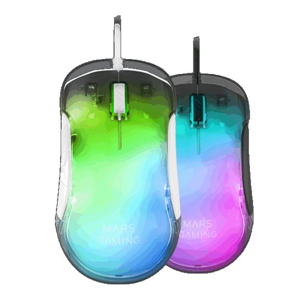 MARS GAMING MMGLOW, GAMING MOUSE, 12800DPI, CHROMA-GLOW MIRROR, 75G, FEATHER CABLE, WHITE