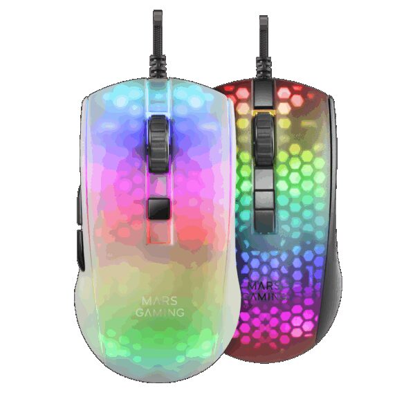 MARS GAMING MMR. GAMING MOUSE, 12800DPI, EXTREME-LIGHT 58G, RGB, PARACORD, SOFTWARE, WHITE