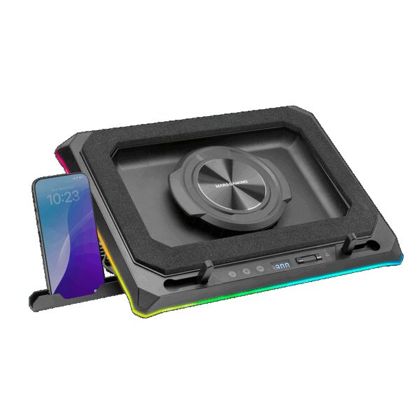 MARS GAMING MNBC-ULTRA, RGB EXTREME COOLING PAD, 140MM FAN UP TO 2400RPM, LAPTOPS UP TO 18", COOLCORE AIRFLOW TECHNOLOGY, ADJUSTABLE BASE, 4X USB-A & 1X USB-C HUB