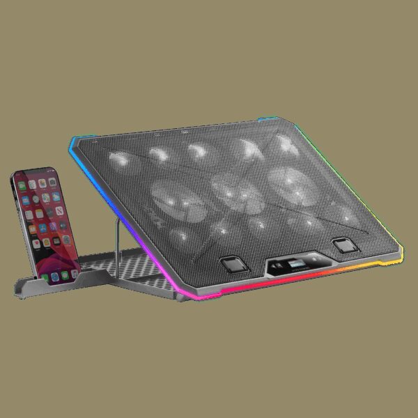 MARS GAMING MNBC13, ARGB NOTEBOOK COOLER & STAND, 13x FANS, LCD CONTROL SCREEN, PHONE HOLDER, UP TO 17", BLACK