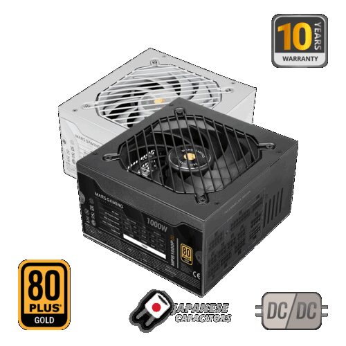 MARS GAMING MPB1000PSI, 1000W FULL MODULAR PSU, PCIe 5.1 WITH 12V-2x6 NATIVE CABLE, 140MM SI COPPER FAN, APFC, 80PLUS GOLD, JAPANESE CAPACITORS, SMD & DC-DC TECH, AI2-RPM, 10 YEARS WARRANTY, BLACK