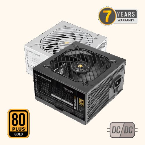 MARS GAMING MPB1000SI, 1000W PSU, DC-DC & SMD TECH, 80PLUS GOLD, ACTIVE PFC, ULTRA SILENT AI2-RPM & 12CM SI COPPER FAN, 7 YEARS WARRANTY, BLACK