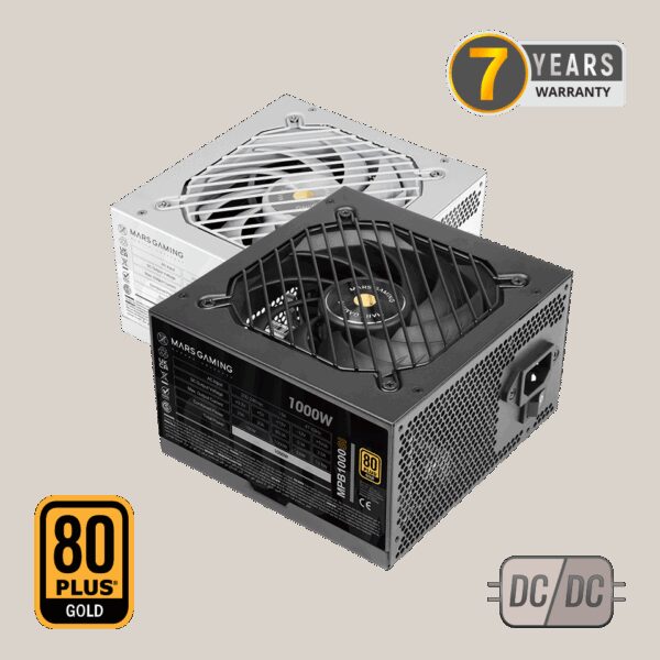 MARS GAMING MPB1000SI, 1000W PSU, DC-DC & SMD TECH, 80PLUS GOLD, ACTIVE PFC, ULTRA SILENT AI2-RPM & 12CM SI COPPER FAN, 7 YEARS WARRANTY, BLACK