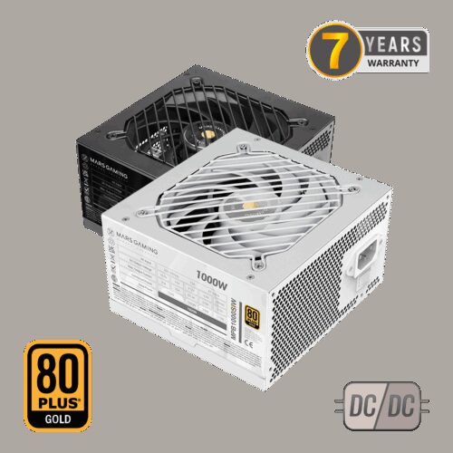 MARS GAMING MPB1000PSI, 1000W FULL MODULAR PSU, PCIe 5.1 WITH 12V-2x6 NATIVE CABLE, WHITE CABLES, 140MM SI COPPER FAN, APFC, 80PLUS GOLD, JAPANESE CAPACITORS, SMD & DC-DC TECH, AI2-RPM, 10 YEARS WARRANTY, WHITE