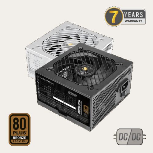 MARS GAMING MPB650SI, 650W PSU, DC-DC & SMD TECH, 80PLUS BRONZE, ACTIVE PFC, ULTRA SILENT AI2-RPM & 12CM SI COPPER FAN, 7 YEARS WARRANTY, BLACK