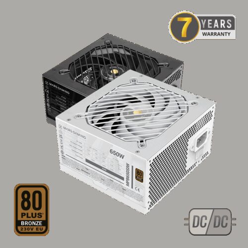 MARS GAMING MPB550SI, 550W PSU, DC-DC & SMD TECH, 80PLUS BRONZE, ACTIVE PFC, ULTRA SILENT AI2-RPM & 12CM SI COPPER FAN, 7 YEARS WARRANTY, WHITE