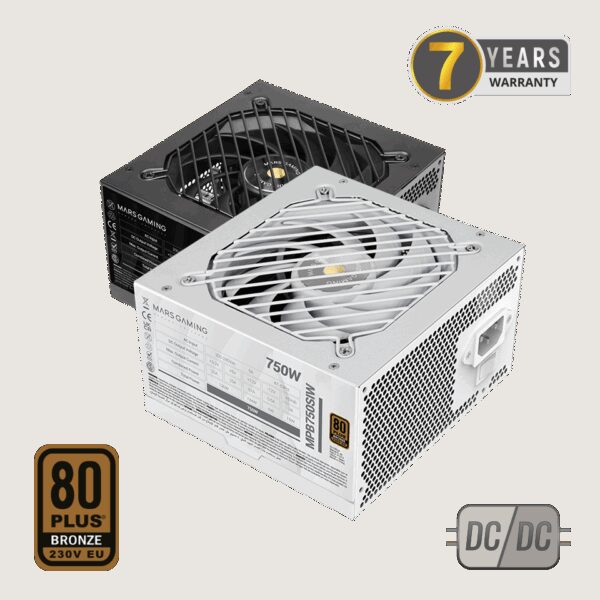 MARS GAMING MPB750SI, 750W PSU, DC-DC & SMD TECH, 80PLUS BRONZE, ACTIVE PFC, ULTRA SILENT AI2-RPM & 12CM SI COPPER FAN, 7 YEARS WARRANTY, WHITE
