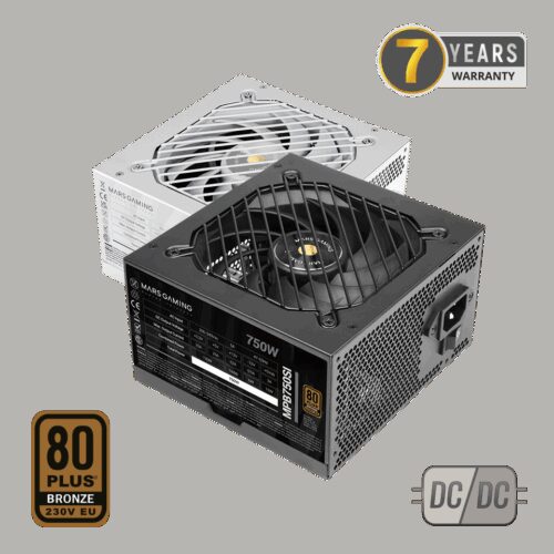 MARS GAMING MPB750SI, 750W PSU, DC-DC & SMD TECH, 80PLUS BRONZE, ACTIVE PFC, ULTRA SILENT AI2-RPM & 12CM SI COPPER FAN, 7 YEARS WARRANTY, BLACK