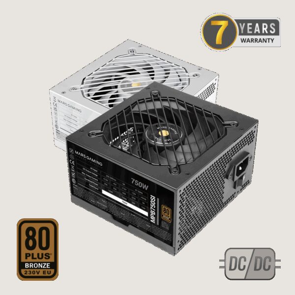 MARS GAMING MPB750SI, 750W PSU, DC-DC & SMD TECH, 80PLUS BRONZE, ACTIVE PFC, ULTRA SILENT AI2-RPM & 12CM SI COPPER FAN, 7 YEARS WARRANTY, BLACK