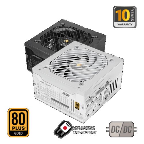 MARS GAMING MPB850PSI, 850W FULL MODULAR ATX 3.1 PSU, PCIe 5.1 WITH 12V-2x6 NATIVE CABLE, 140MM SI COPPER FAN, APFC, 80PLUS  GOLD, 105º JAPANESE CAPACITORS, SMD & DC-DC TECH, AI2-RPM, 10 YEARS WARRANTY, WHITE