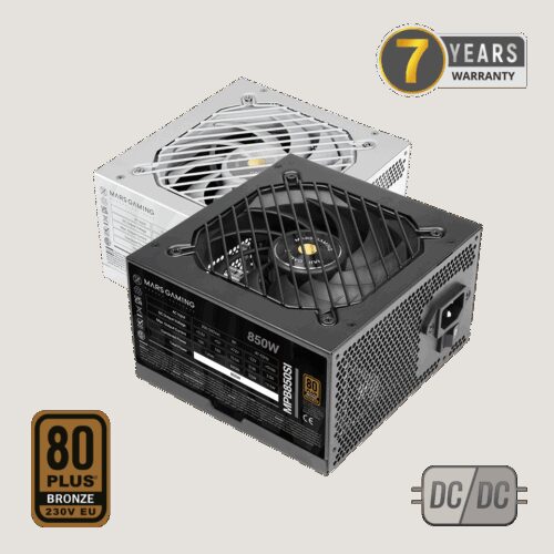 MARS GAMING MPB850SI, 850W PSU, DC-DC & SMD TECH, 80PLUS BRONZE, ACTIVE PFC, ULTRA SILENT AI2-RPM & 12CM SI COPPER FAN, 7 YEARS WARRANTY, BLACK