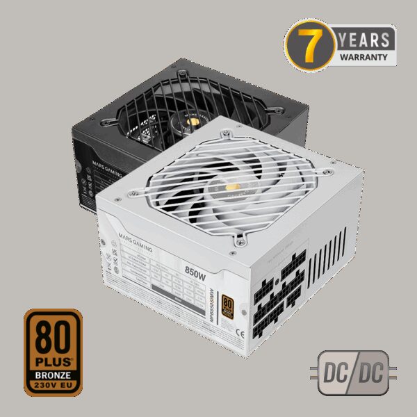 MARS GAMING MPB850SIM, 850W FULL MODULAR PSU, DC-DC & SMD TECH, 80PLUS BRONZE EU 230V, APFC, ULTRA SILENT AI2-RPM & 140MM SI COPPER FAN, 7 YEARS WARRANTY, WHITE