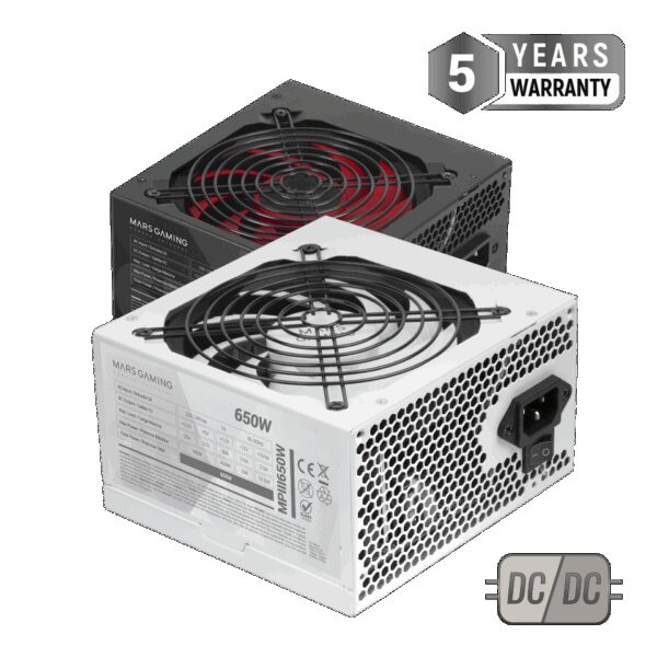 MARS GAMING MPIII650, 650W ATX PSU, APFC +85% EF, SMD, AI-RPM ULTRA SILENT, 5 YEARS WARRANTY, BLACK FLAT CABLES, WHITE