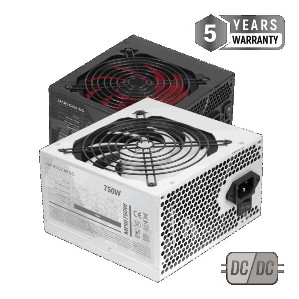 MARS GAMING MPIII750, 750W ATX PSU, APFC +85% EF, SMD, AI-RPM ULTRA SILENT, 5 YEARS WARRANTY, BLACK FLAT CABLES, WHITE