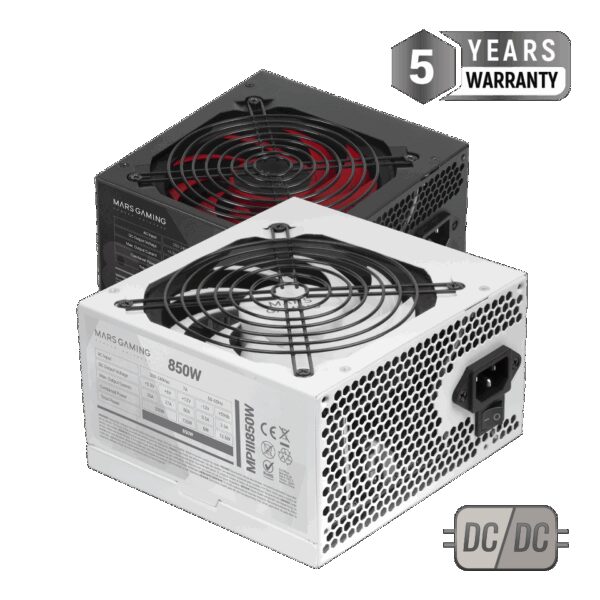 MARS GAMING MPIII850, 850W ATX PSU, APFC +85% EF, DC-DC & SMD, AI-RPM ULTRA SILENT, 5 YEARS WARRANTY, BLACK FLAT CABLES, WHITE