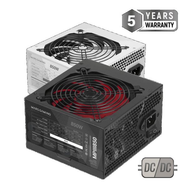 mpiii850 MARS GAMING MPIII850, 850W PSU, 85% EF, DC-DC & SMD, BLACK CABLES, SILENT, 5 YEARS WARRANTY, BLACK