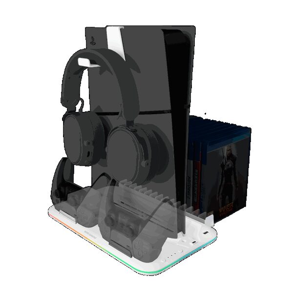 MARS GAMING MPS5-B2, SLIM, STANDARD AND DIGITAL PS5 RGB STAND WITH COOLING, GAMEPAD CHARGE, ORGANIZER + HEADSET HOLDER
